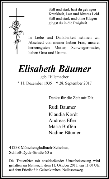 Traueranzeigen Von Elisabeth B Umer Trauer Und Gedenken