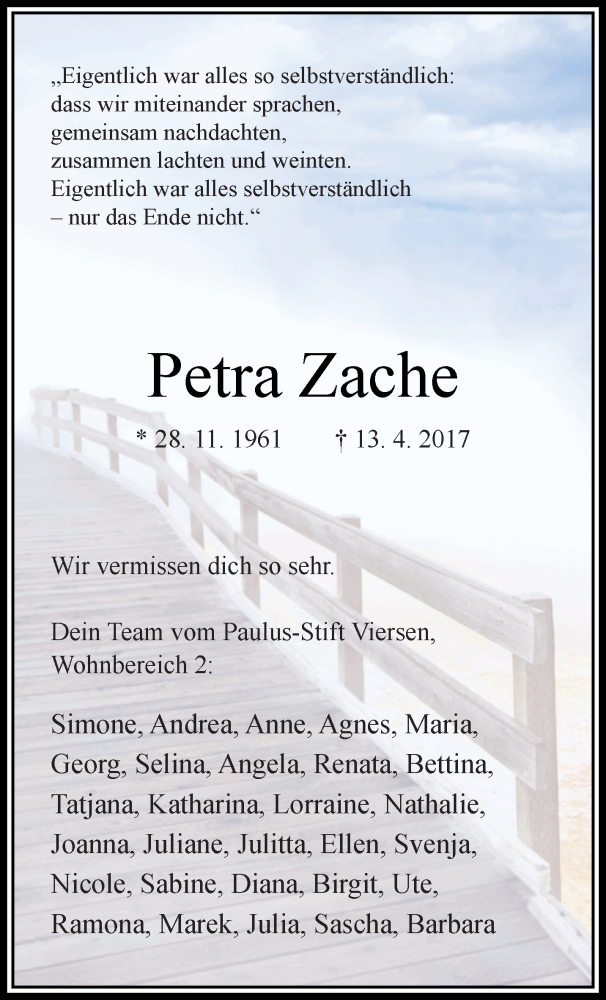  Traueranzeige für Petra Zache vom 23.04.2017 aus trauer.extra-tipp-moenchengladbach.de