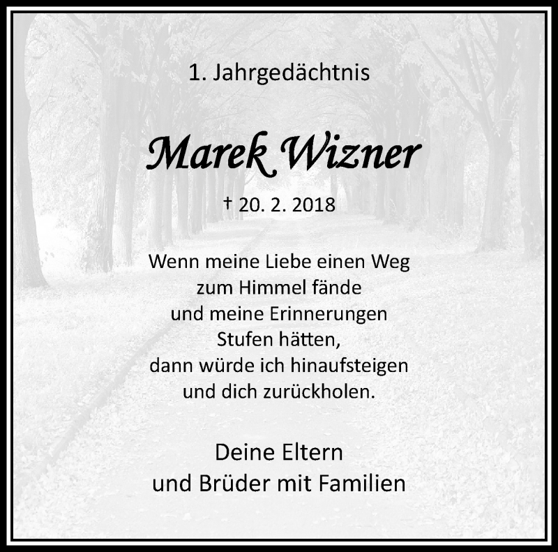  Traueranzeige für Marek Wizner vom 24.02.2019 aus trauer.extra-tipp-moenchengladbach.de