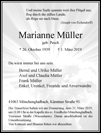 Traueranzeigen von Marianne Müller Trauer und Gedenken