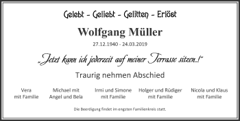 Traueranzeigen von Wolfgang Müller Trauer und Gedenken