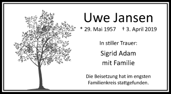 Traueranzeigen Von Uwe Jansen Trauer Und Gedenken