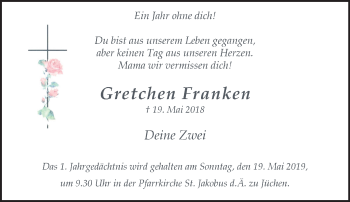 Traueranzeige von Gretchen Franken von trauer.stadt-kurier.de