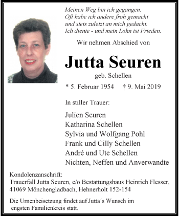 Traueranzeige von Jutta Seuren von trauer.extra-tipp-moenchengladbach.de