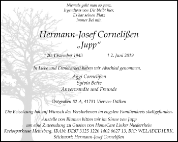 Traueranzeige von Hermann-Josef Cornelißen von trauer.extra-tipp-moenchengladbach.de