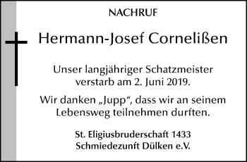 Traueranzeige von Hermann-Josef Cornelißen von trauer.extra-tipp-moenchengladbach.de