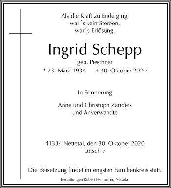 Traueranzeigen Von Ingrid Schepp Trauer Und Gedenken