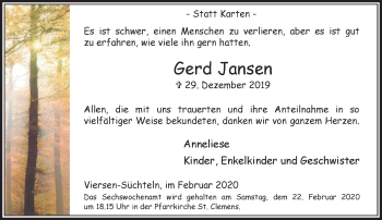 Traueranzeigen Von Gerd Jansen Trauer Und Gedenken