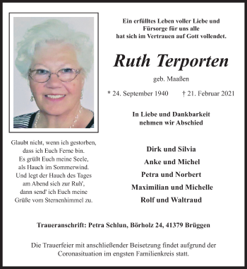 Traueranzeigen Von Ruth Terporten Trauer Und Gedenken