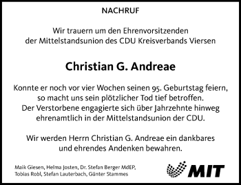 Traueranzeige von Christian G. Andreae von trauer.extra-tipp-moenchengladbach.de