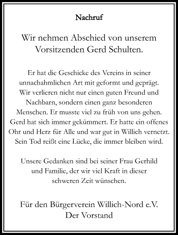 Traueranzeige von Gerd Schulten von trauer.extra-tipp-moenchengladbach.de