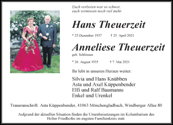 Traueranzeige von Hans und Anneliese Theuerzeit von trauer.extra-tipp-moenchengladbach.de