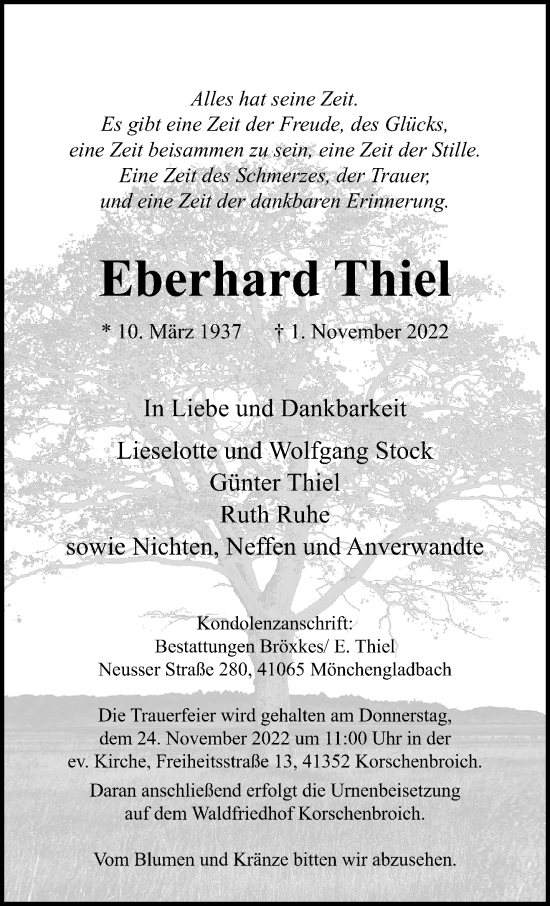 Traueranzeigen Von Eberhard Thiel Trauer Und Gedenken