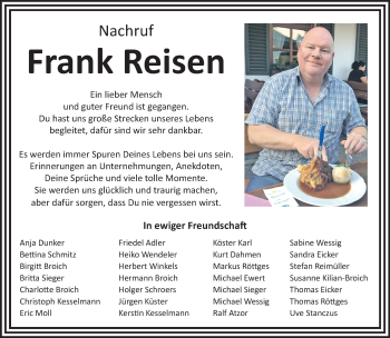 Traueranzeige von Frank Reisen von trauer.extra-tipp-moenchengladbach.de