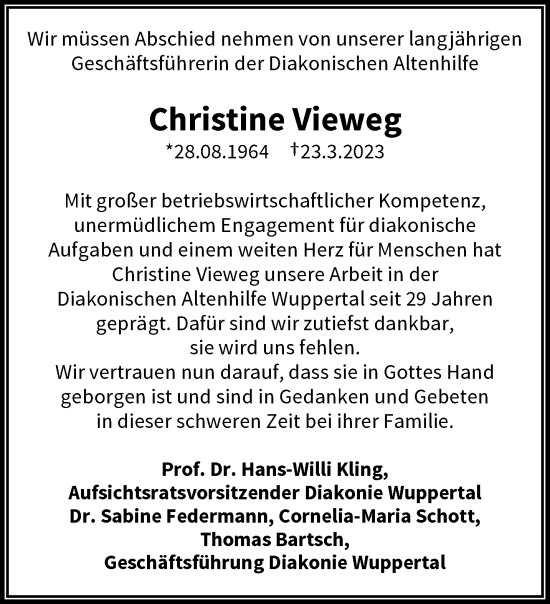 Traueranzeigen Von Christine Vieweg Trauer Und Gedenken