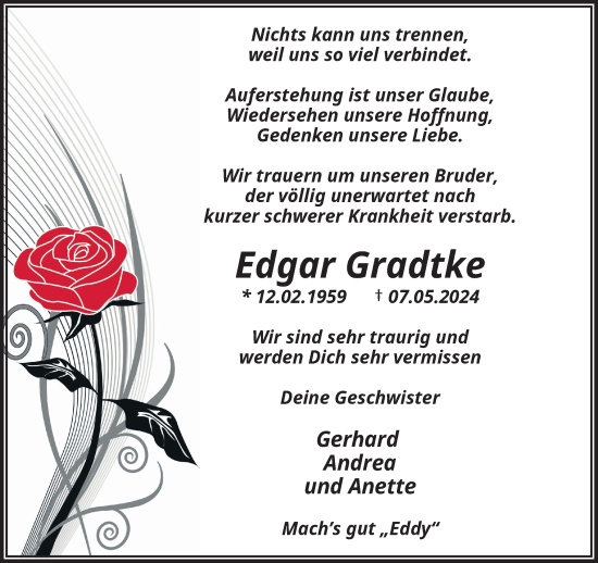 Traueranzeige von Edgar Gradtke von trauer.wuppertaler-rundschau.de