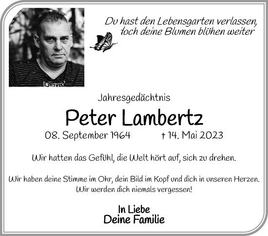Traueranzeige von Peter Lambertz von trauer.extra-tipp-moenchengladbach.de