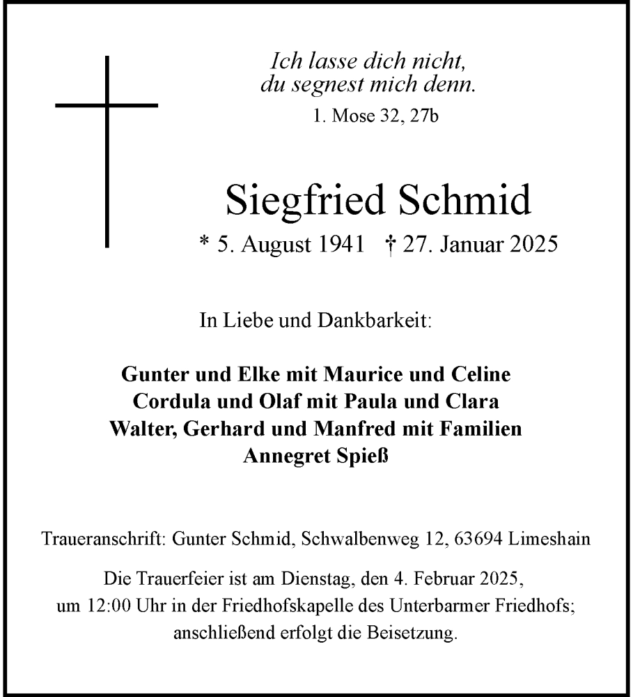 Traueranzeigen Von Siegfried Schmid Trauer Und Gedenken