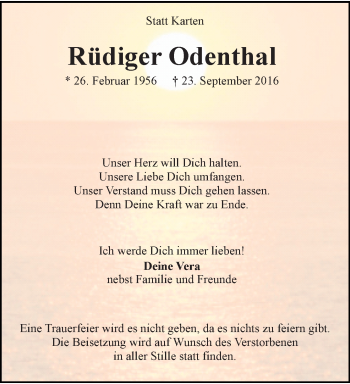 Traueranzeige von Rüdiger Odenthal von trauer.extra-tipp-moenchengladbach.de