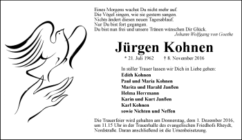 Traueranzeige von Jürgen Kohnen von trauer.extra-tipp-moenchengladbach.de
