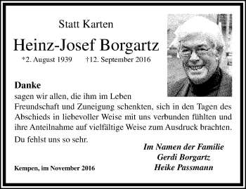 Traueranzeige von Heinz-Josef Borgartz von trauer.mein.krefeld.de