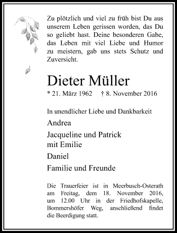 Traueranzeige von Dieter Müller von trauer.extra-tipp-moenchengladbach.de