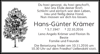 Traueranzeige von Hans-Günter Krämer von trauer.wuppertaler-rundschau.de