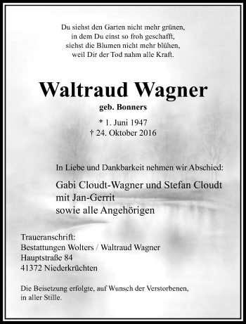 Traueranzeige von Waltraud Wagner von trauer.extra-tipp-moenchengladbach.de