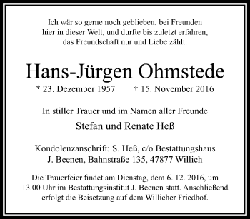 Traueranzeige von Hans-Jürgen Ohmstede von trauer.extra-tipp-moenchengladbach.de