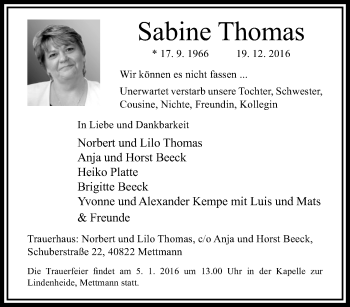 Traueranzeige von Sabine Thomas von trauer.duesseldorfer-anzeiger.de