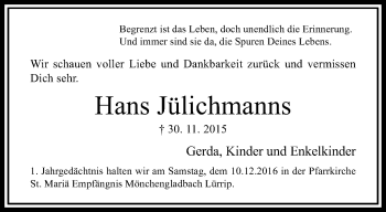 Traueranzeige von Hans Jülichmanns von trauer.extra-tipp-moenchengladbach.de