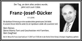 Traueranzeige von Franz-Josef Dücker von trauer.mein.krefeld.de