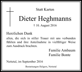 Traueranzeige von Dieter Heghmanns von trauer.extra-tipp-moenchengladbach.de