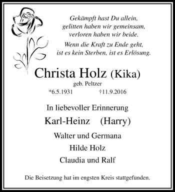 Traueranzeige von Christa Holz von trauer.mein.krefeld.de