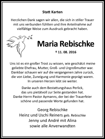 Traueranzeige von Maria Rebischke von trauer.extra-tipp-moenchengladbach.de