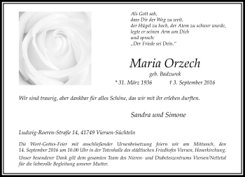 Traueranzeige von Maria Orzech von trauer.extra-tipp-moenchengladbach.de