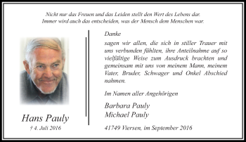 Traueranzeige von Hans Pauly von trauer.extra-tipp-moenchengladbach.de