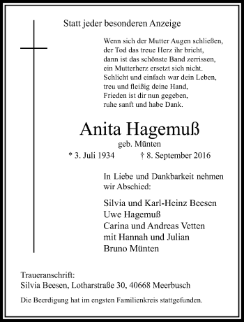 Traueranzeige von Anita Hagemuß von trauer.extra-tipp-moenchengladbach.de