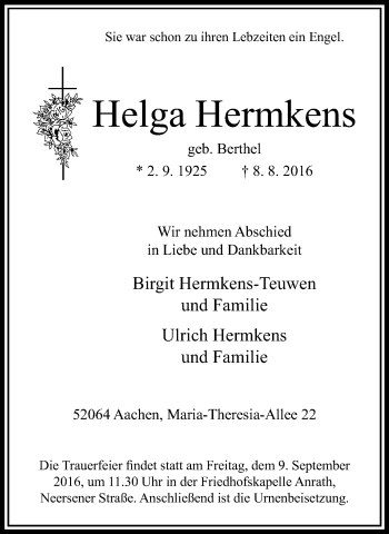 Traueranzeige von Helga Hermkens von trauer.extra-tipp-moenchengladbach.de