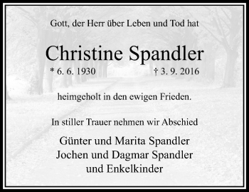 Traueranzeige von Christine Spandler von trauer.extra-tipp-moenchengladbach.de