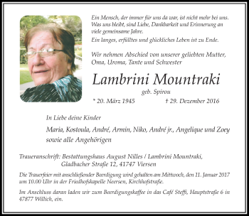 Traueranzeige von Lambrini Mountraki von trauer.extra-tipp-moenchengladbach.de