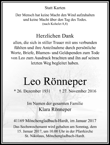 Traueranzeige von Leo Rönneper von trauer.extra-tipp-moenchengladbach.de