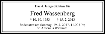 Traueranzeige von Fred Wassenberg von trauer.extra-tipp-moenchengladbach.de