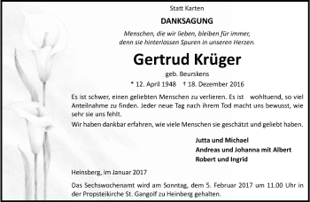 Traueranzeige von Gertrud Krüger von trauer.extra-tipp-moenchengladbach.de