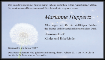 Traueranzeige von Marianne Huppertz von trauer.stadt-kurier.de