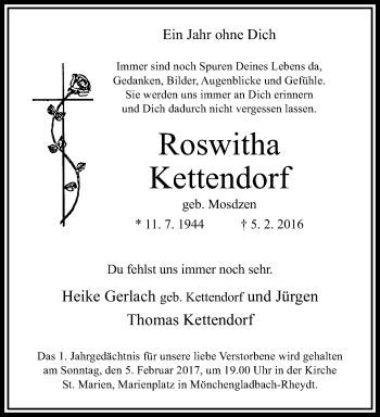 Traueranzeige von Roswitha Kettendorf von trauer.extra-tipp-moenchengladbach.de