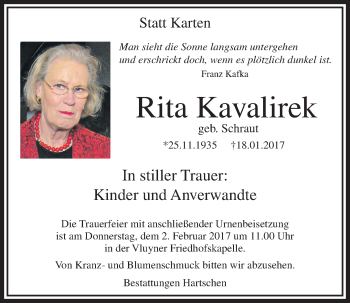 Traueranzeige von Rita Kavalirek von trauer.stadt-panorame.de