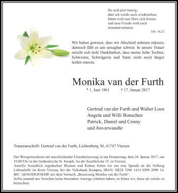 Traueranzeige von Monika van der Furth von trauer.extra-tipp-moenchengladbach.de