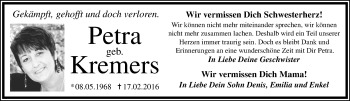 Traueranzeige von Petra  von trauer.mein.krefeld.de