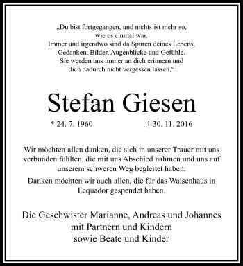 Traueranzeige von Stefan Giesen von trauer.extra-tipp-moenchengladbach.de